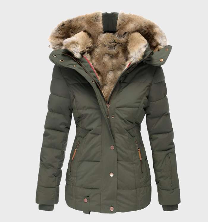 Slim fit winterjas met warme imitatiebont voering voor dames