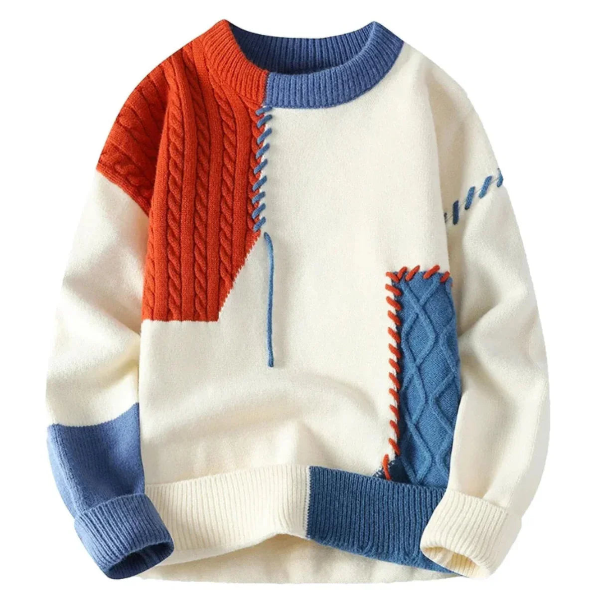 Comfortabele patchwork trui met structuur unisex