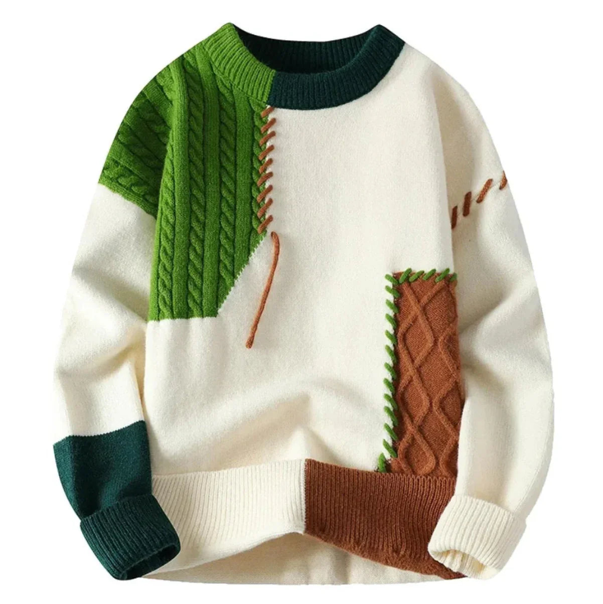 Comfortabele patchwork trui met structuur unisex